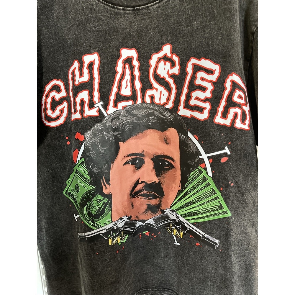 Check Chaser Pablo Escobar Acid‎ Washed Oversized T-shirt - Men's Large